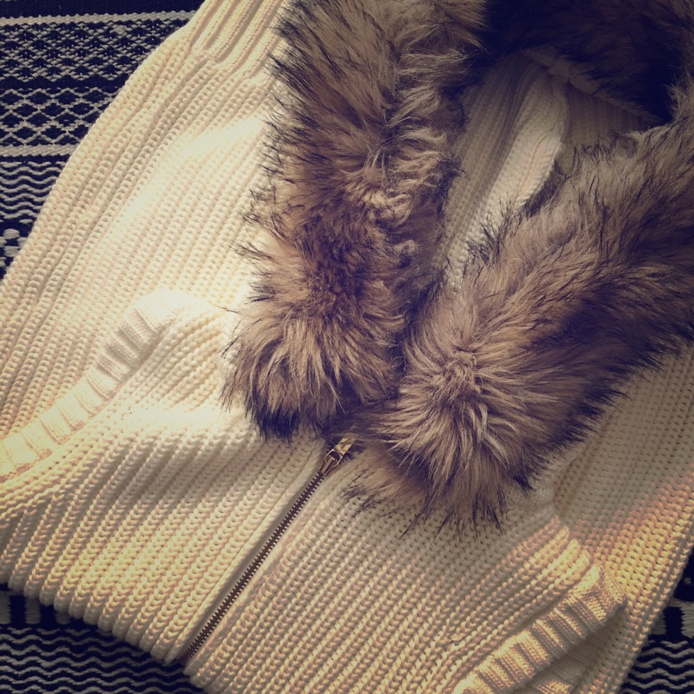 Michael Kors cable knit sweater w/faux fur hood.